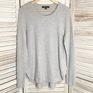Saks Fifth Avenue Pale Heather Gray Waffle Ribbed Shirttail Cashmere Sweater XL